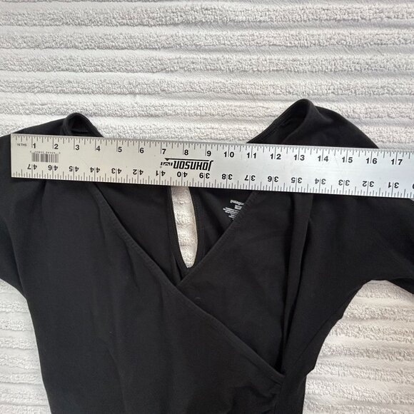 Patagonia Laurel Bay Ruched Knot Back Surplice Faux Wrap Dress Medium Black - Picture 4 of 7